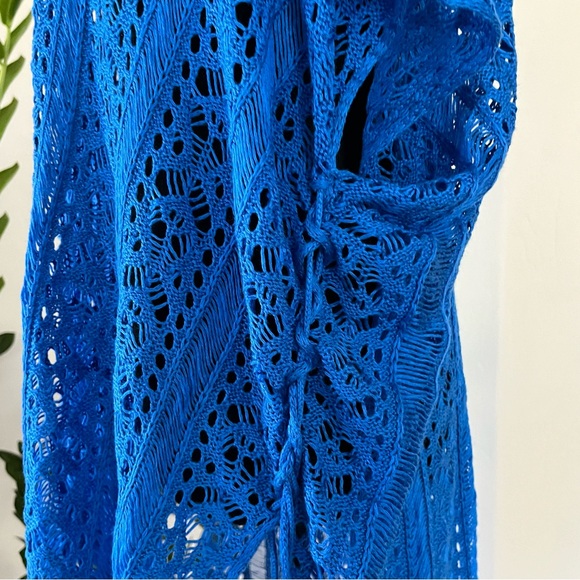 Open Knit Cover up Royal Blue Drawstring ruched sides one size - Picture 5 of 12